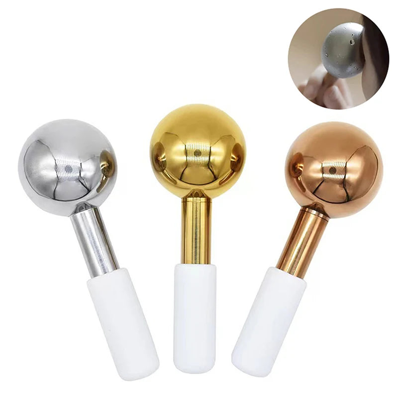 CryoGlow Facial Globe Massager - Rose Gold with White Silicone Handle