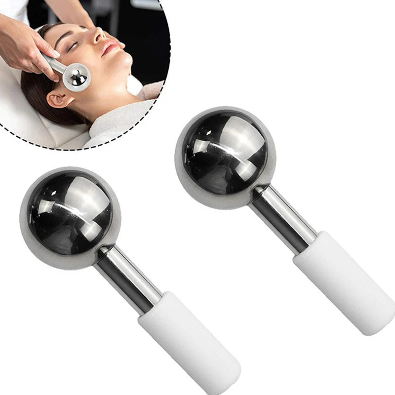 CryoGlow Facial Globe Massager - Rose Gold with White Silicone Handle