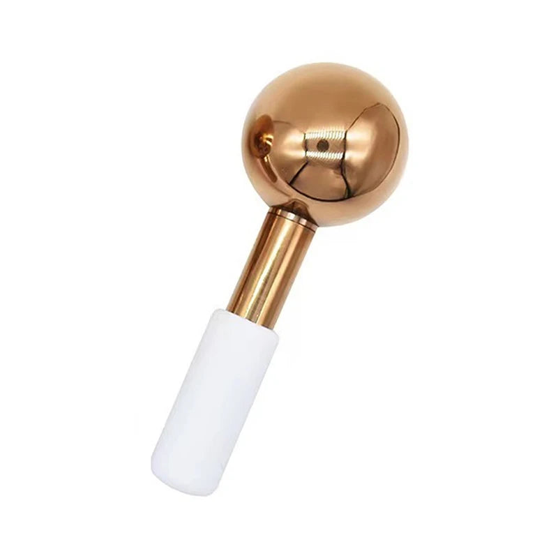 CryoGlow Facial Globe Massager - Rose Gold with White Silicone Handle