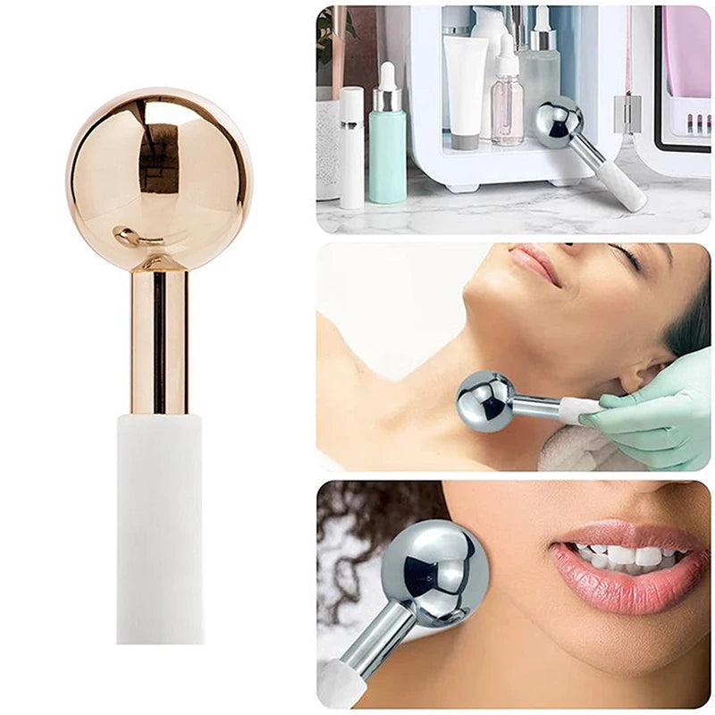 CryoGlow Facial Globe Massager - Rose Gold with White Silicone Handle